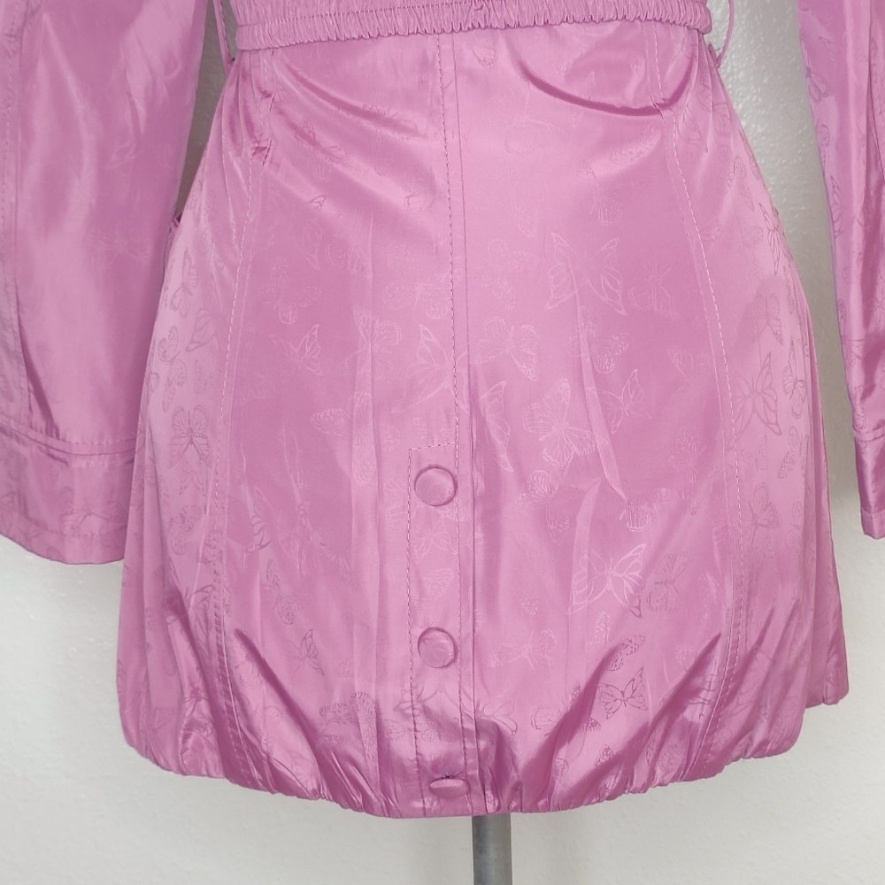 Pink Butterfly Pattern Ruffle Accent Winter Coat - Picture 10 of 16